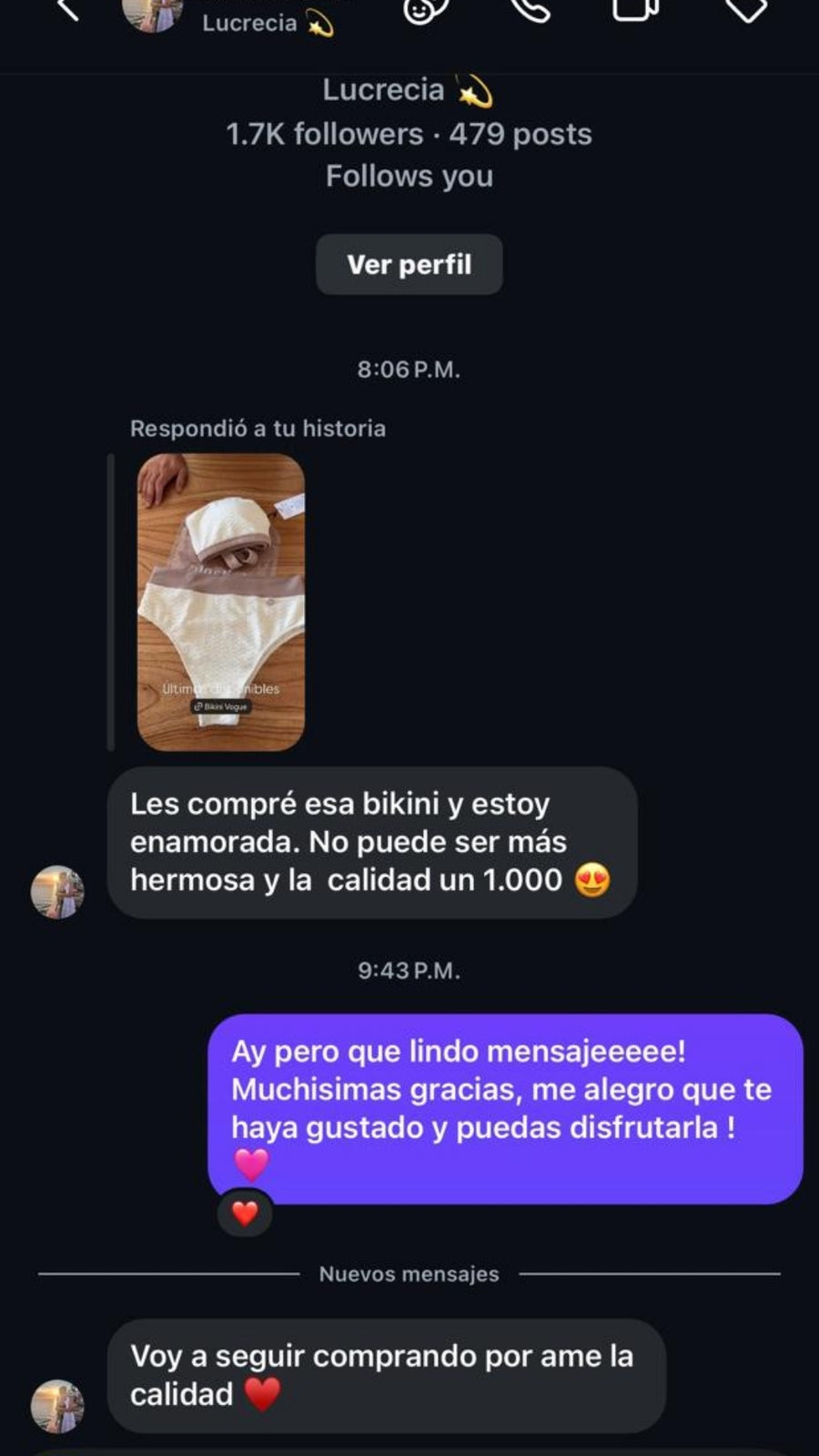 Mensaje real de una clienta LOVELY
